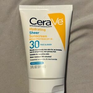 NEW CERAVE HYDRATING SHEER SUNSCREEN for face and body SPF30